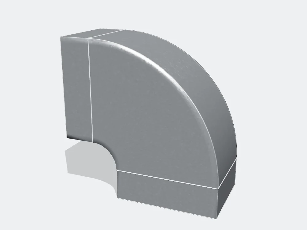 A 90° radius bend in aluminium cladding
