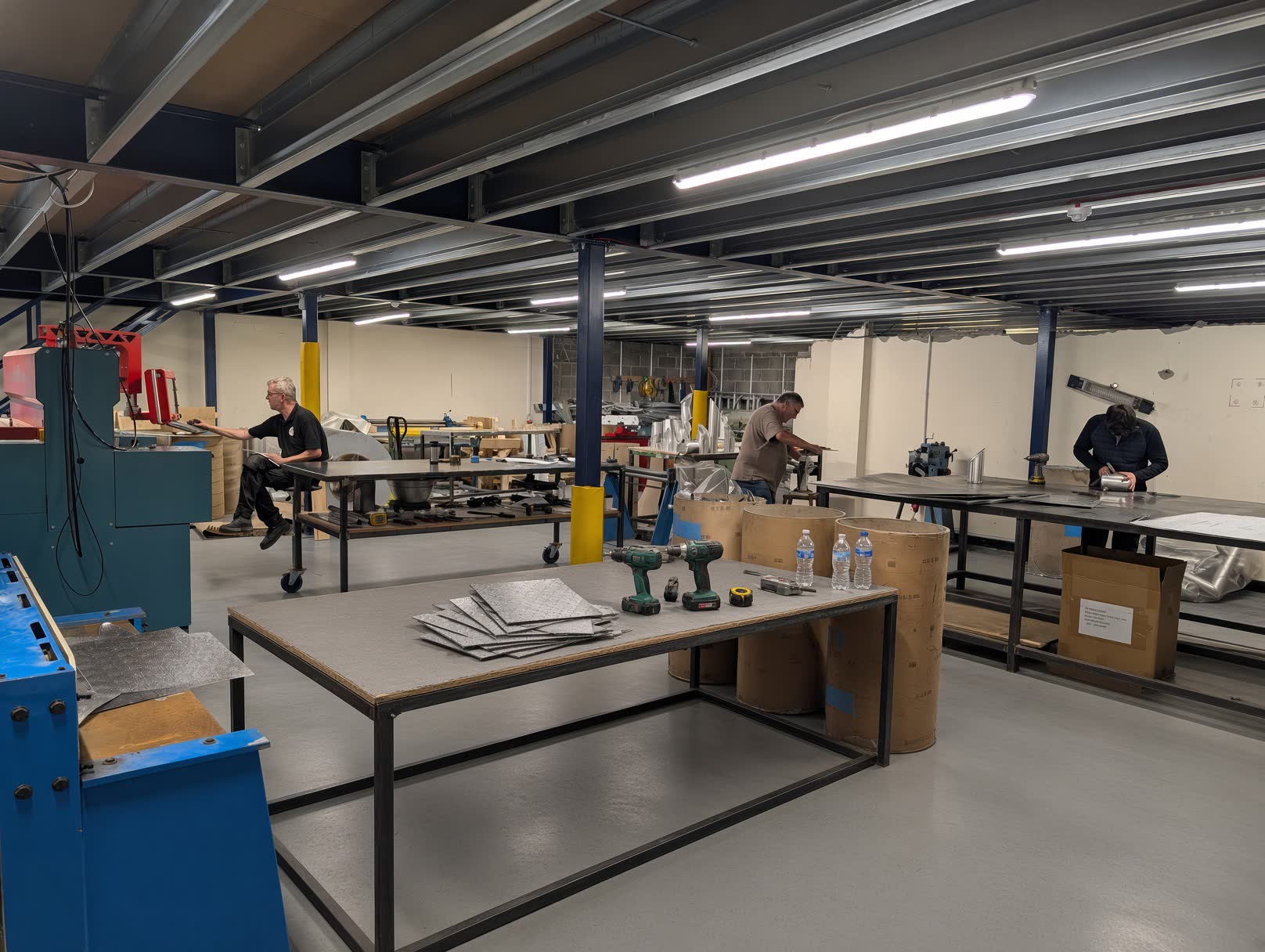 The CladFab workshop floor in Dublin 12 — benches and fabricators at work
